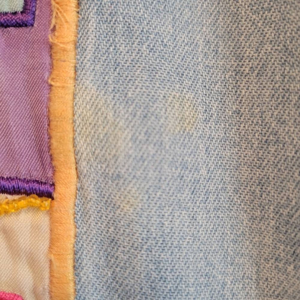 Vintage 90s Patchwork Denim Shirt Large Beaded Boho Art Teacher Chic - Picture 11 of 12